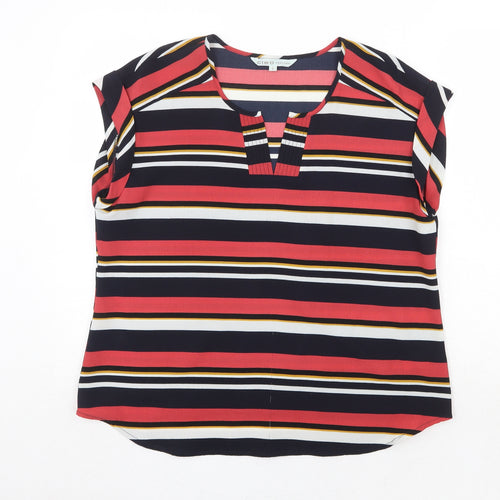 Cleo Womens Multicoloured Striped Polyester Basic Blouse Size L Round Neck