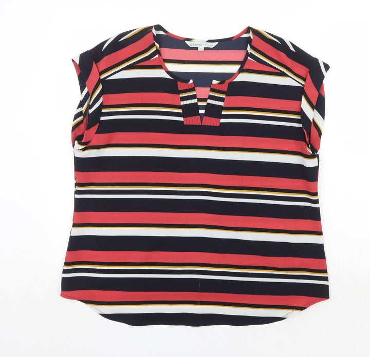 Cleo Womens Multicoloured Striped Polyester Basic Blouse Size L Round Neck