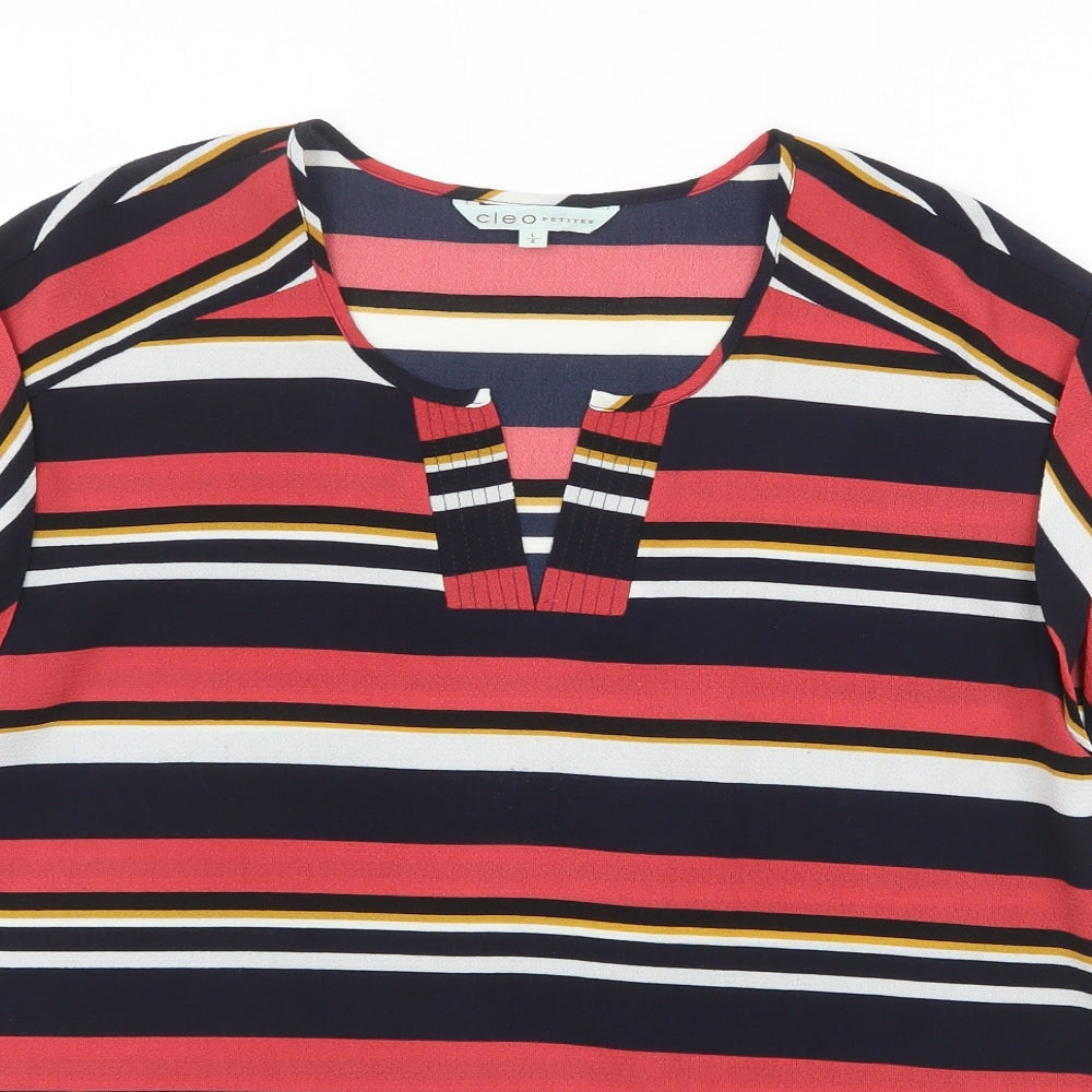 Cleo Womens Multicoloured Striped Polyester Basic Blouse Size L Round Neck