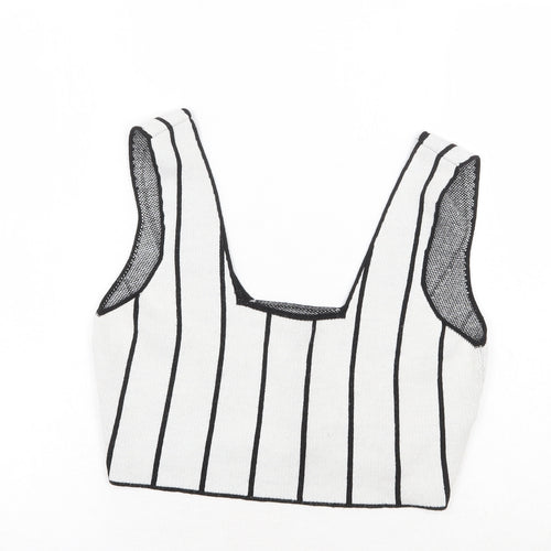 ASOS Womens White Striped Acrylic Cropped Tank Size 12 Square Neck