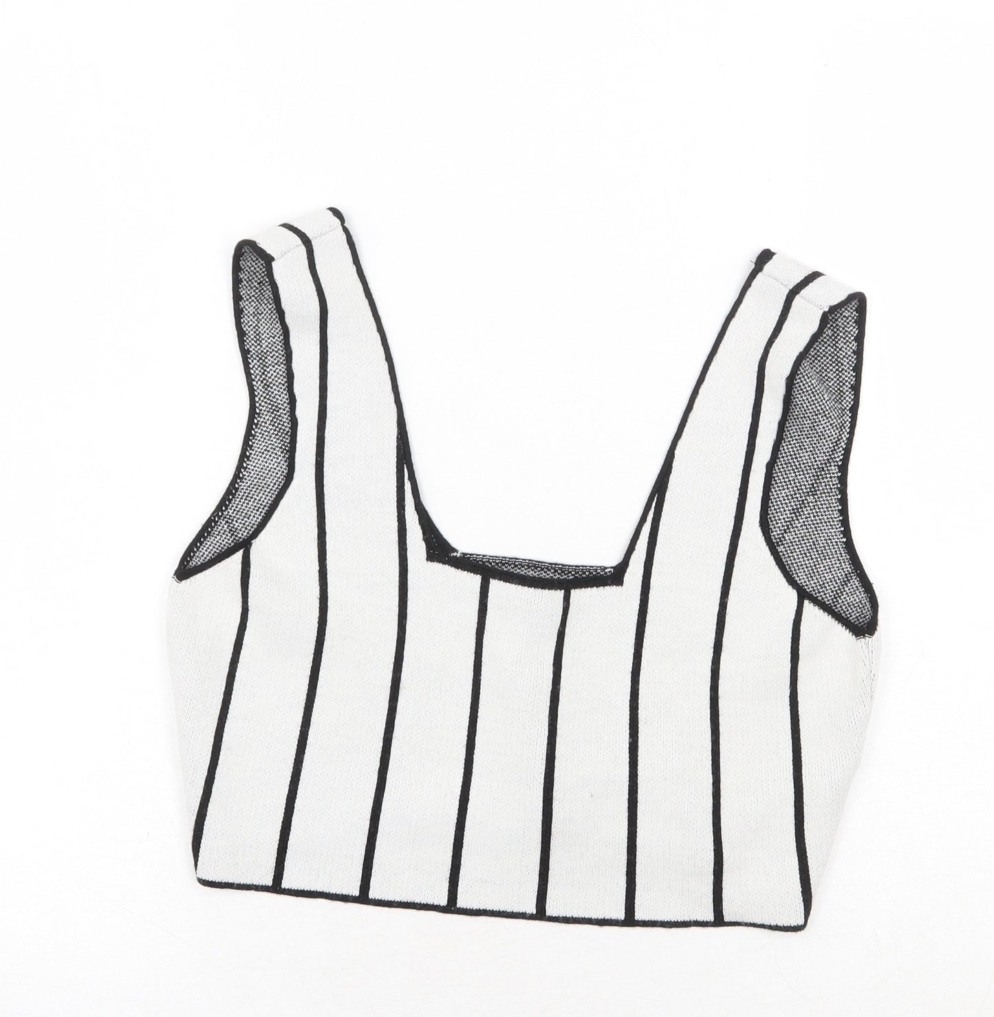 ASOS Womens White Striped Acrylic Cropped Tank Size 12 Square Neck
