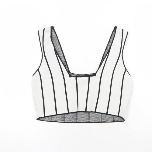 ASOS Womens White Striped Acrylic Cropped Tank Size 12 Square Neck