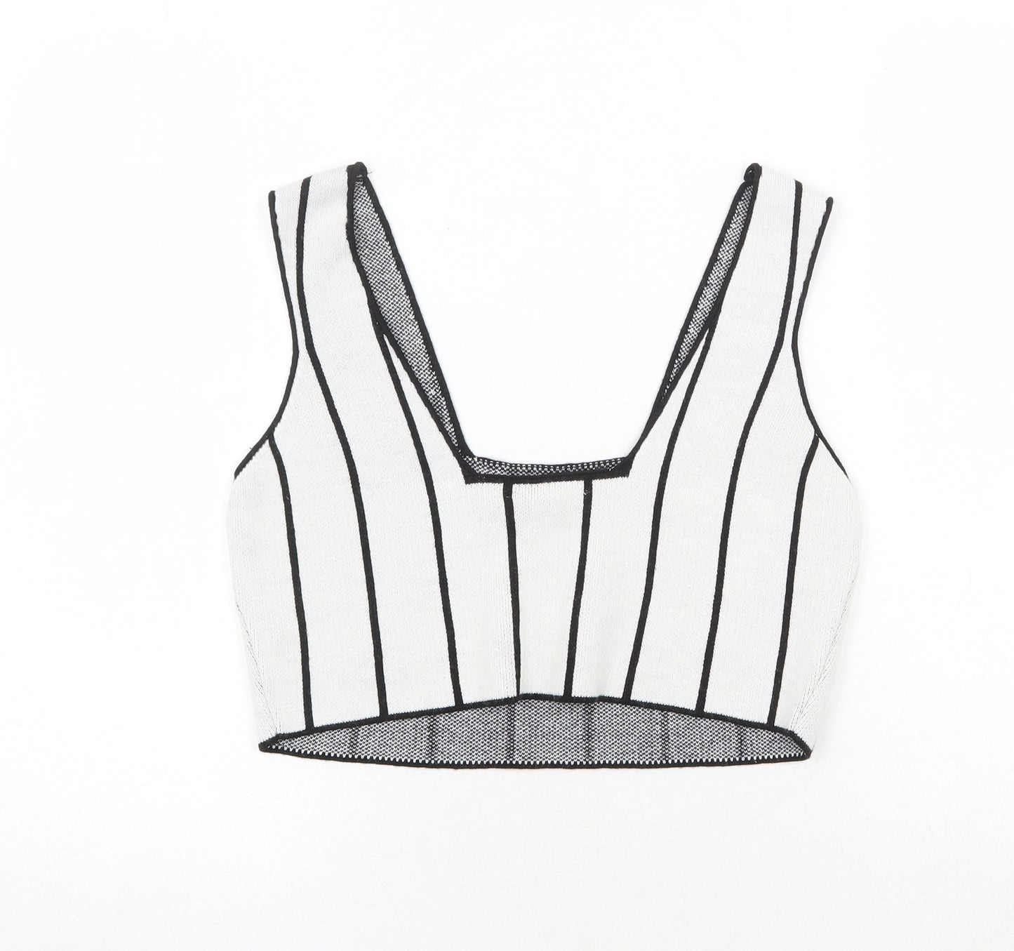 ASOS Womens White Striped Acrylic Cropped Tank Size 12 Square Neck