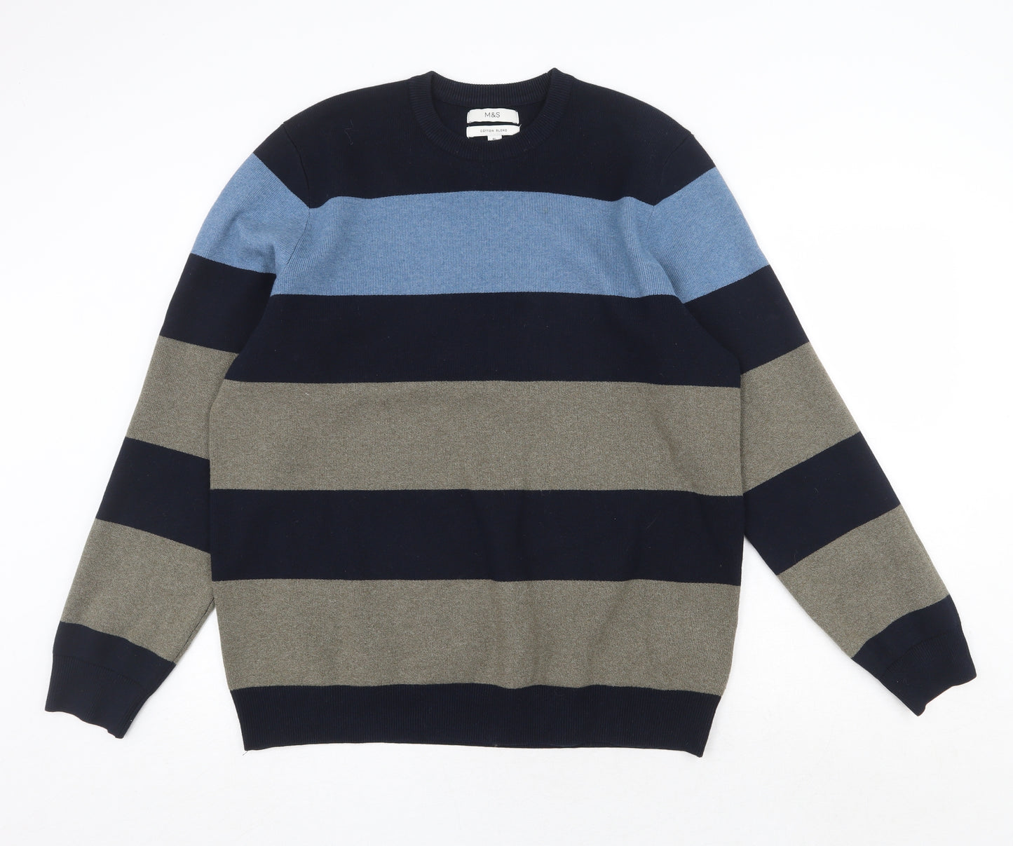 Marks and Spencer Mens Multicoloured Round Neck Striped Polyester Pullover Jumper Size XL Long Sleeve