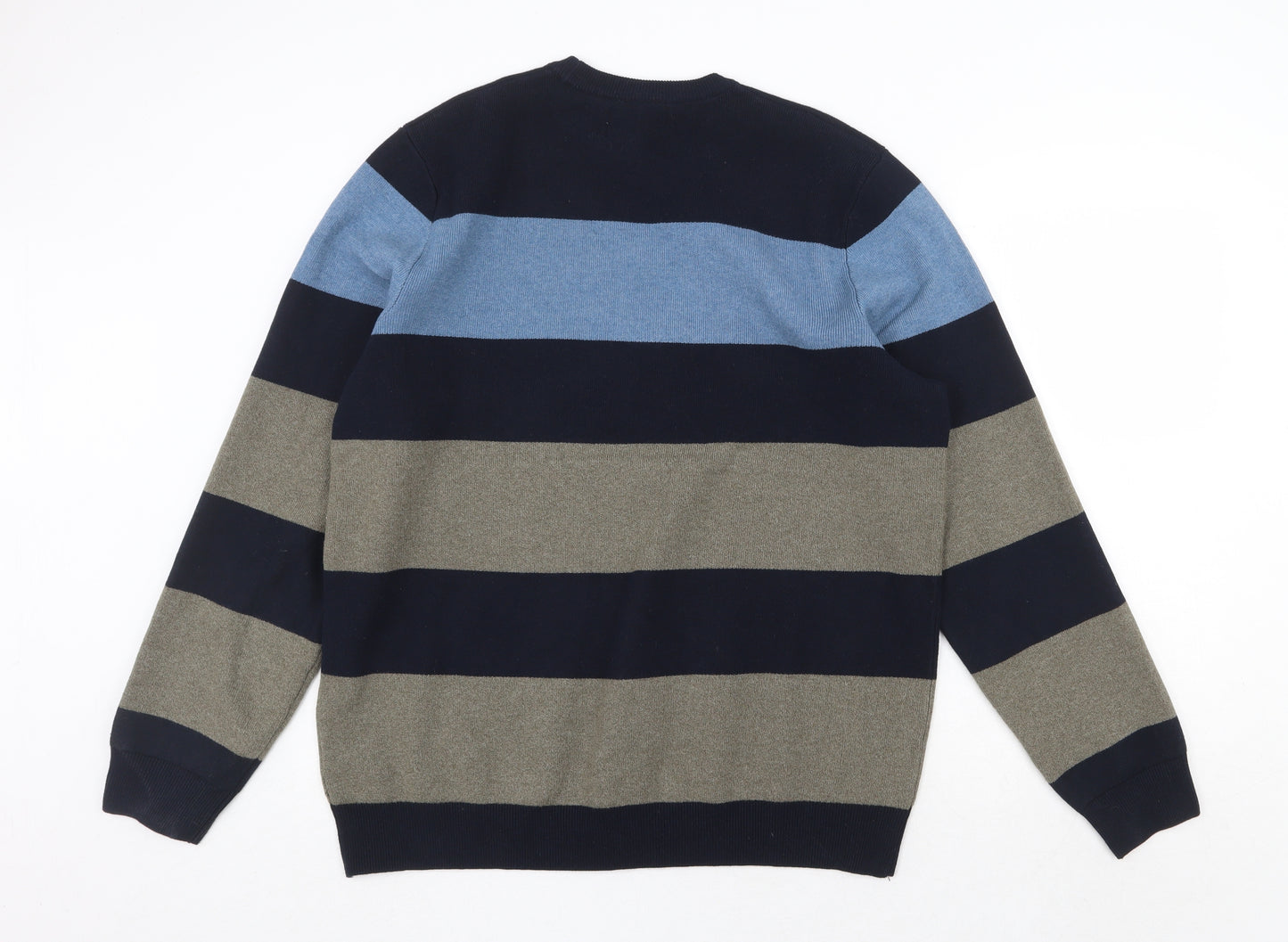 Marks and Spencer Mens Multicoloured Round Neck Striped Polyester Pullover Jumper Size XL Long Sleeve