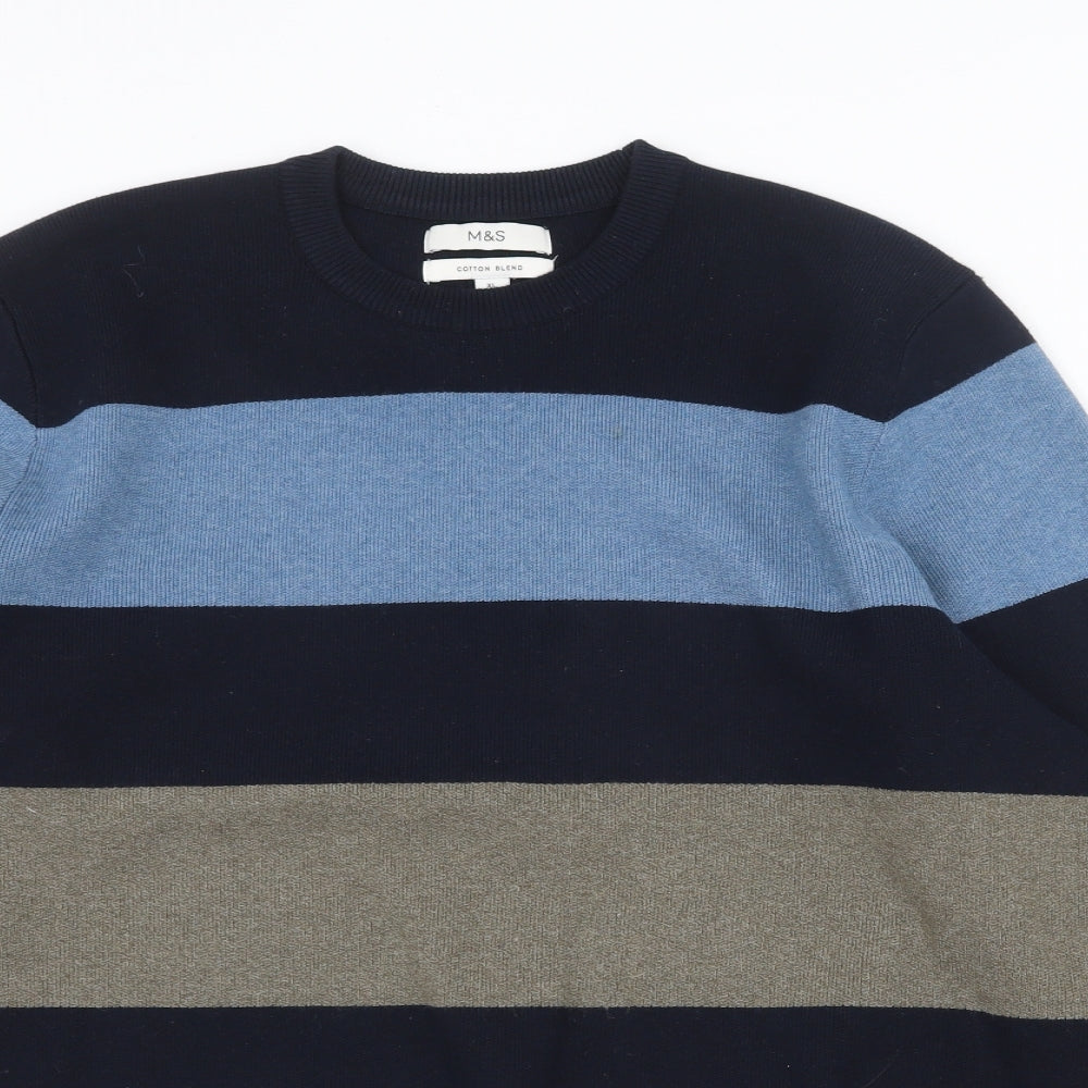 Marks and Spencer Mens Multicoloured Round Neck Striped Polyester Pullover Jumper Size XL Long Sleeve