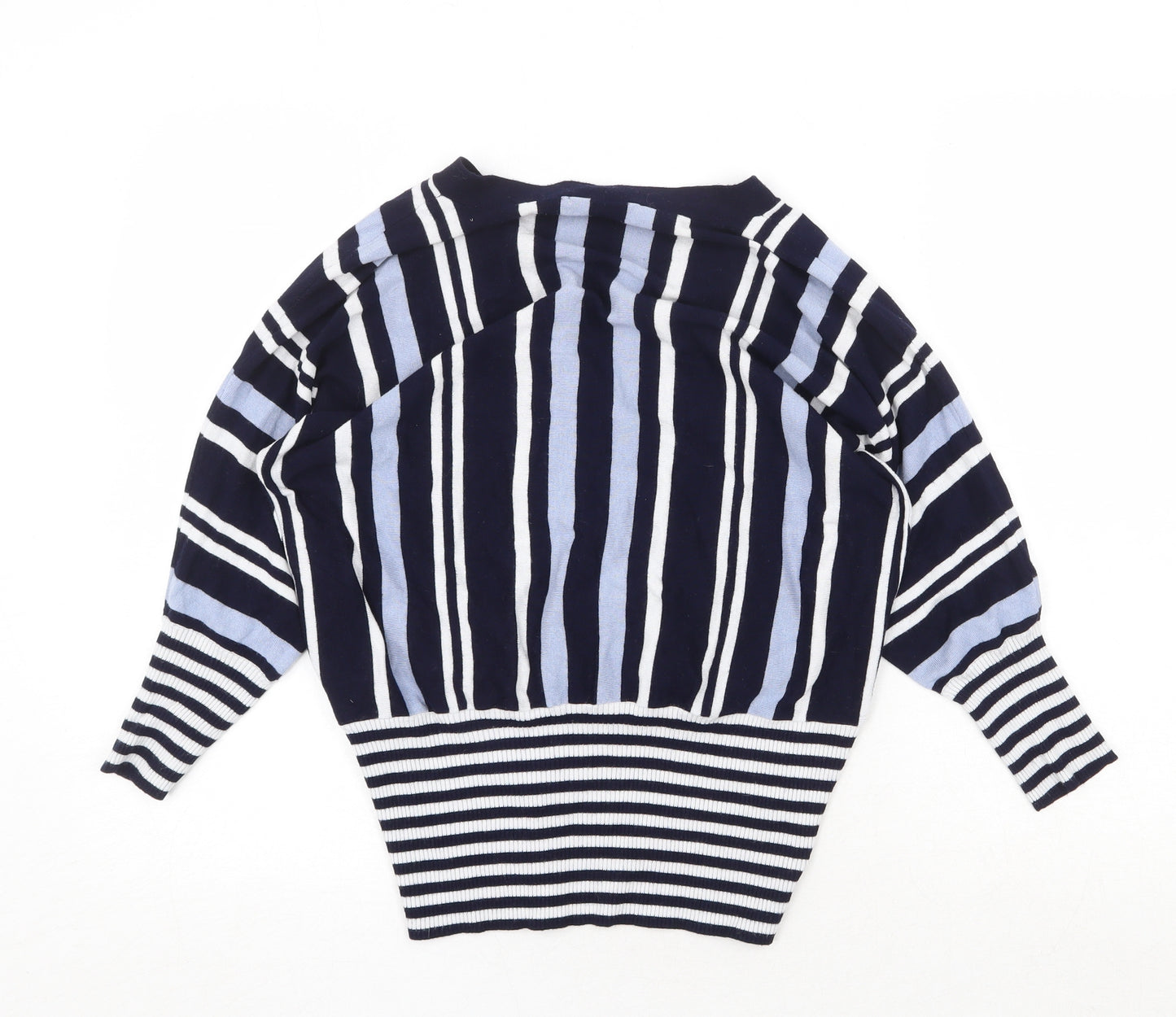 Oasis Womens Blue V-Neck Striped Viscose Pullover Jumper Size S