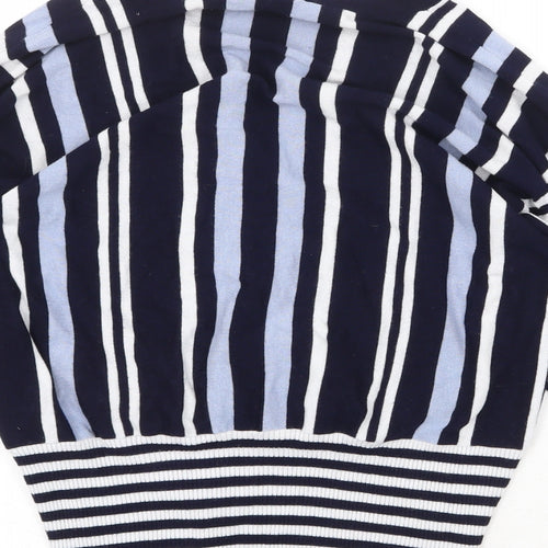 Oasis Womens Blue V-Neck Striped Viscose Pullover Jumper Size S
