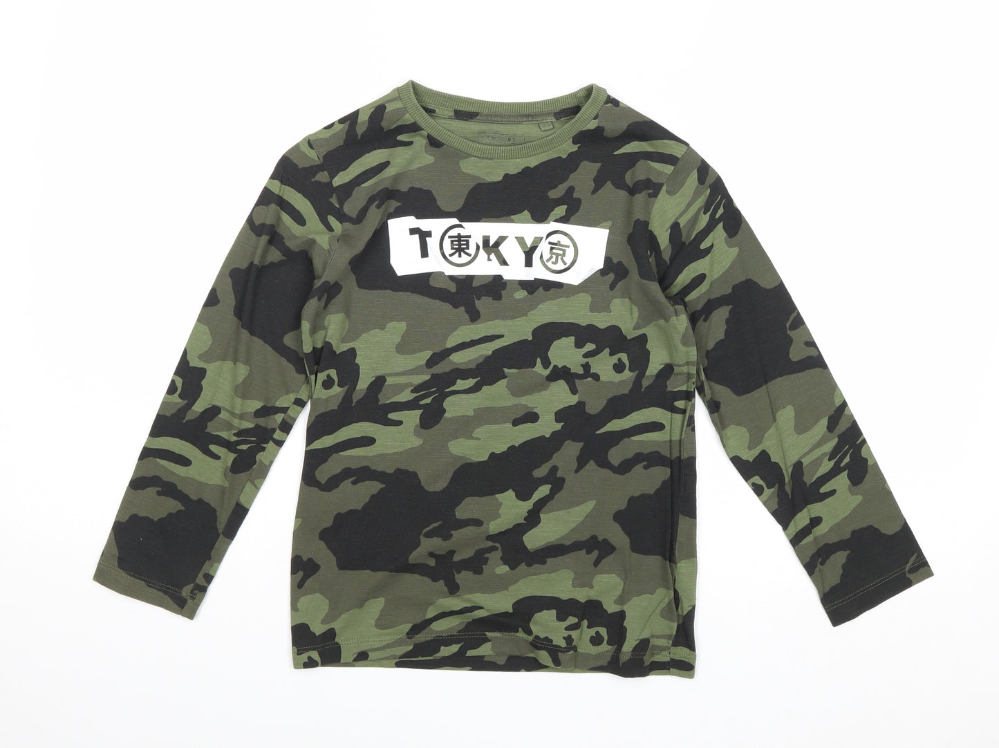 NEXT Boys Green Camouflage Cotton Basic Casual Size 7 Years Round Neck Pullover - Tokyo