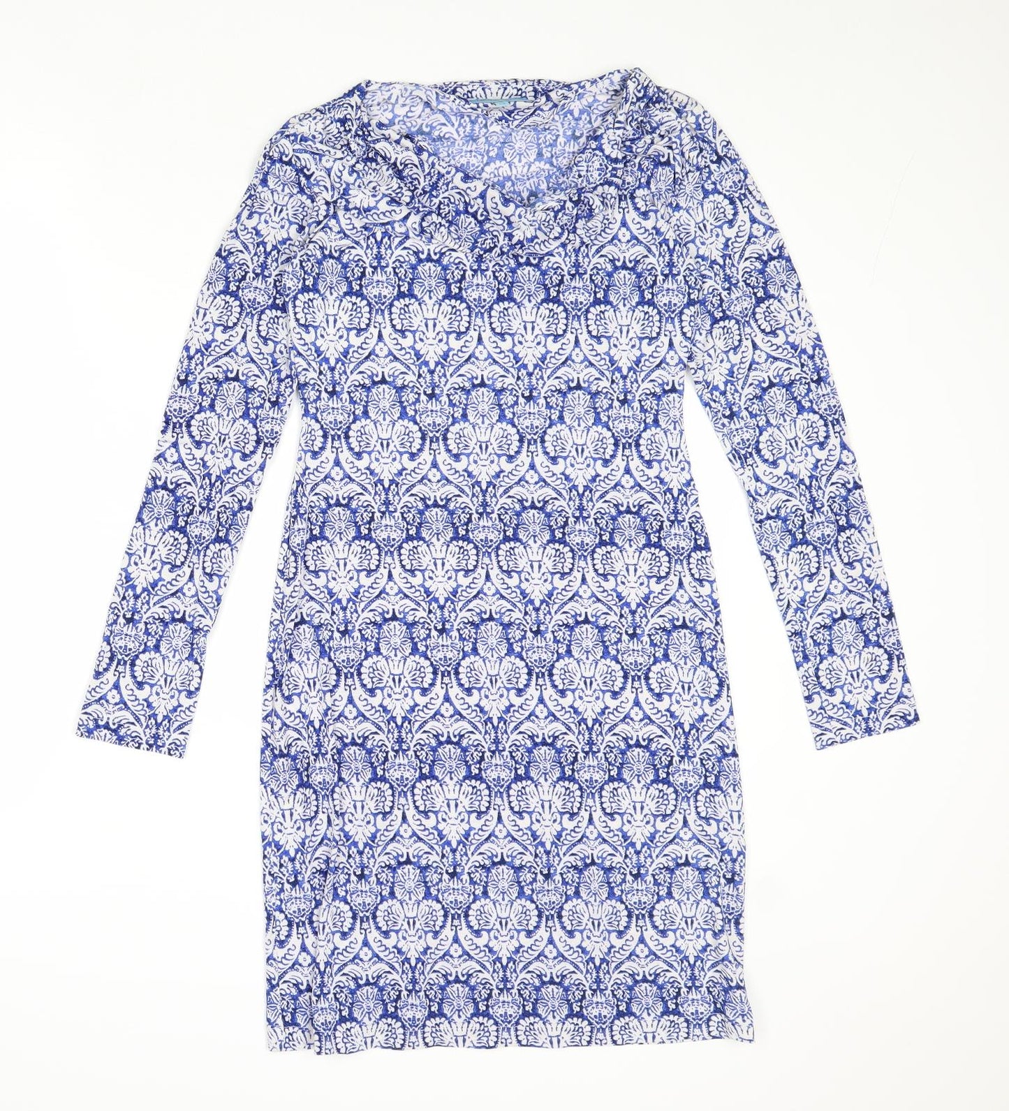 Baby Blue Womens Blue Geometric Polyester A-Line Size XS V-Neck Pullover