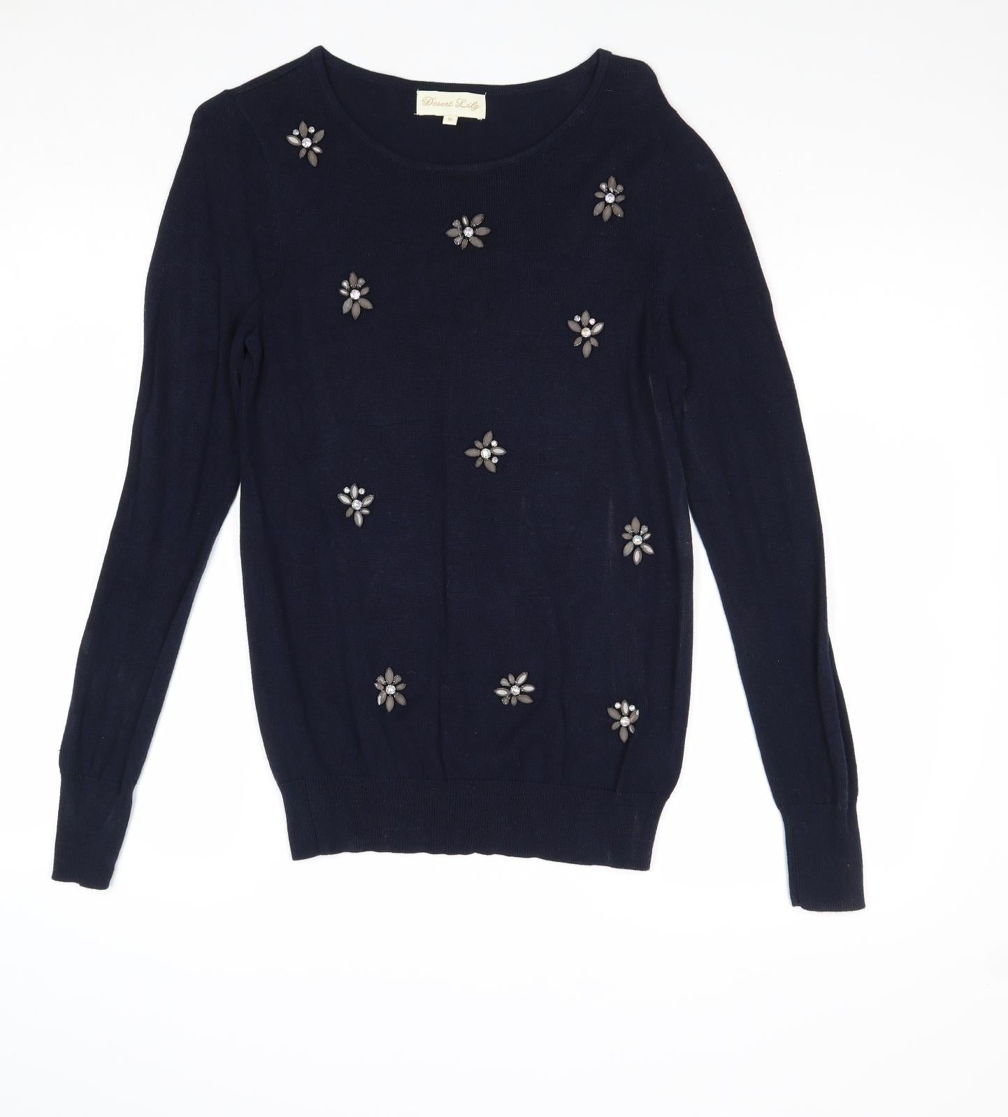 Desert Lily Womens Blue Boat Neck Cotton Pullover Jumper Size M