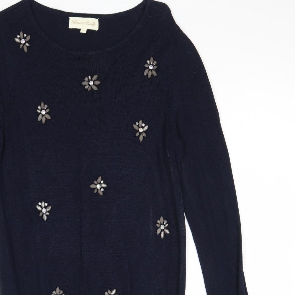 Desert Lily Womens Blue Boat Neck Cotton Pullover Jumper Size M