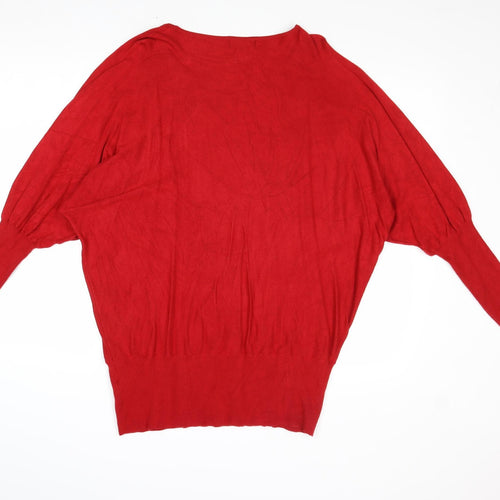 Pomdoro Womens Red Round Neck Viscose Pullover Jumper Size 18