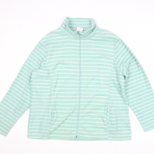 Anne De Lancay Womens Green Striped Jacket Size L Zip