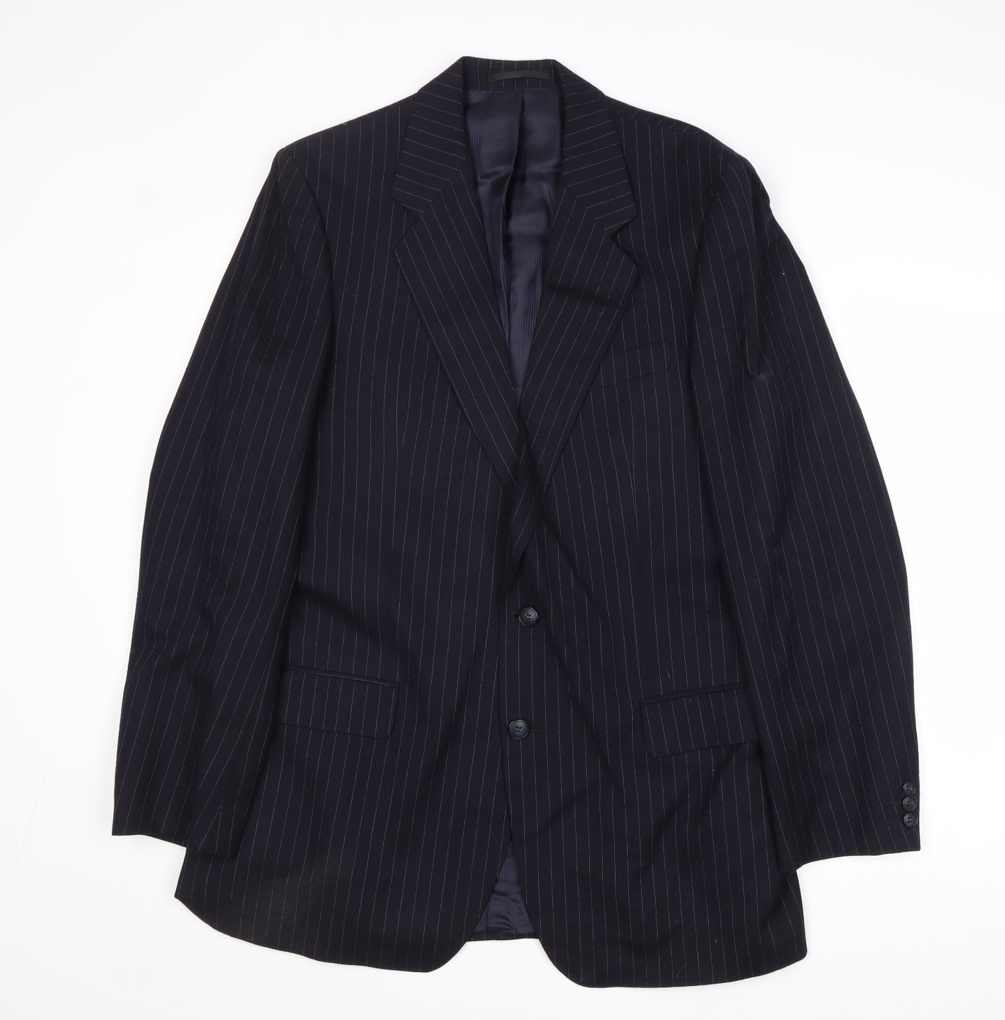 St Michael Mens Blue Striped Wool Jacket Suit Jacket Size 40 Regular