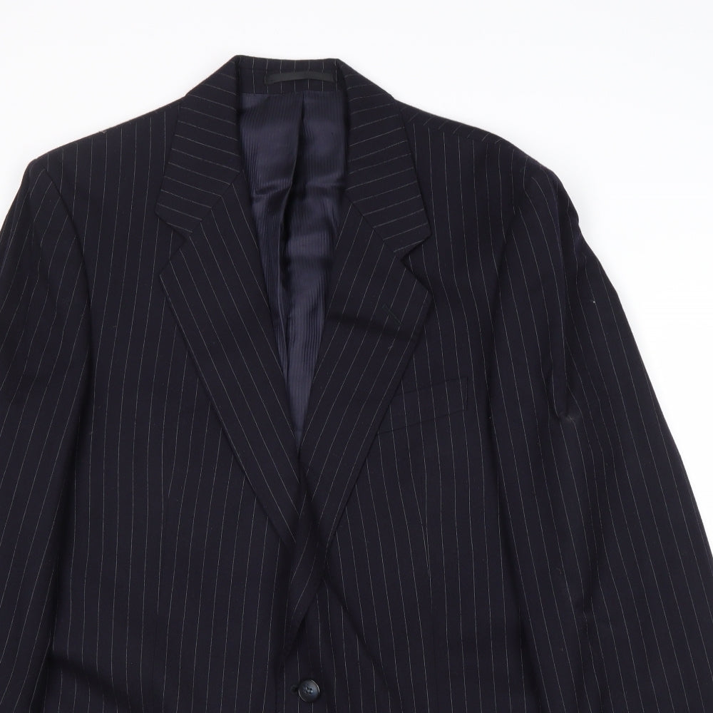 St Michael Mens Blue Striped Wool Jacket Suit Jacket Size 40 Regular