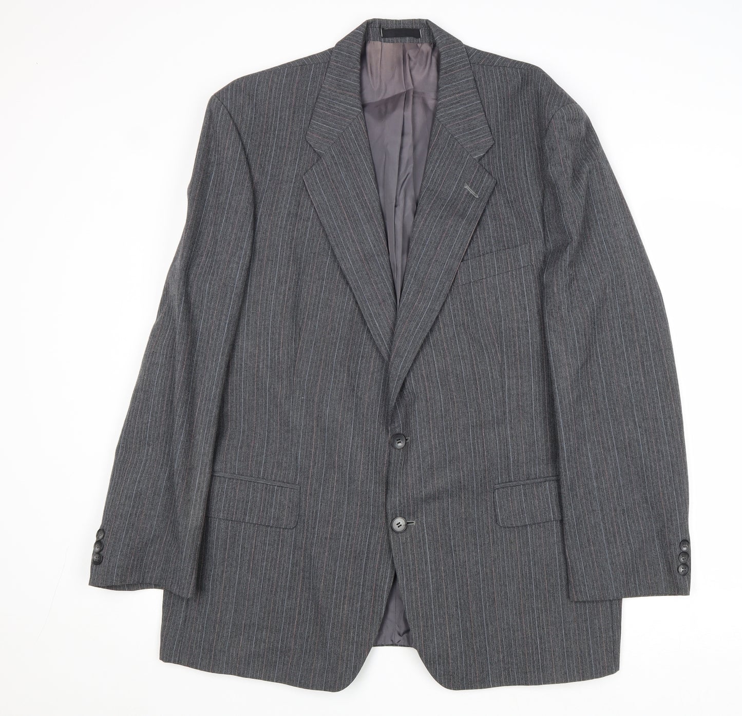 St Michael Mens Grey Striped Polyester Jacket Suit Jacket Size 44 Regular