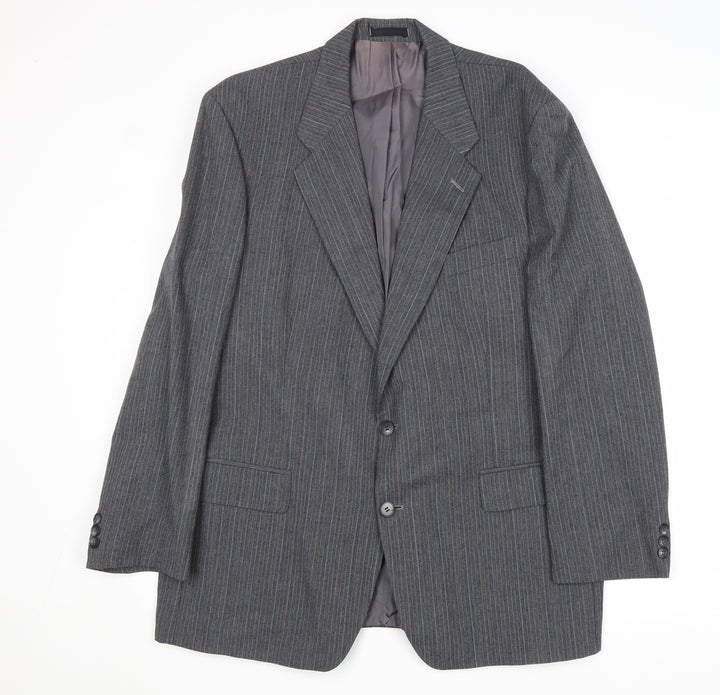 St Michael Mens Grey Striped Polyester Jacket Suit Jacket Size 44 Regular