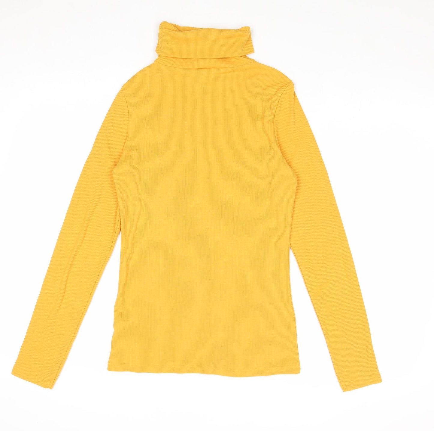 New Look Womens Yellow Polyester Basic T-Shirt Size 14 Roll Neck
