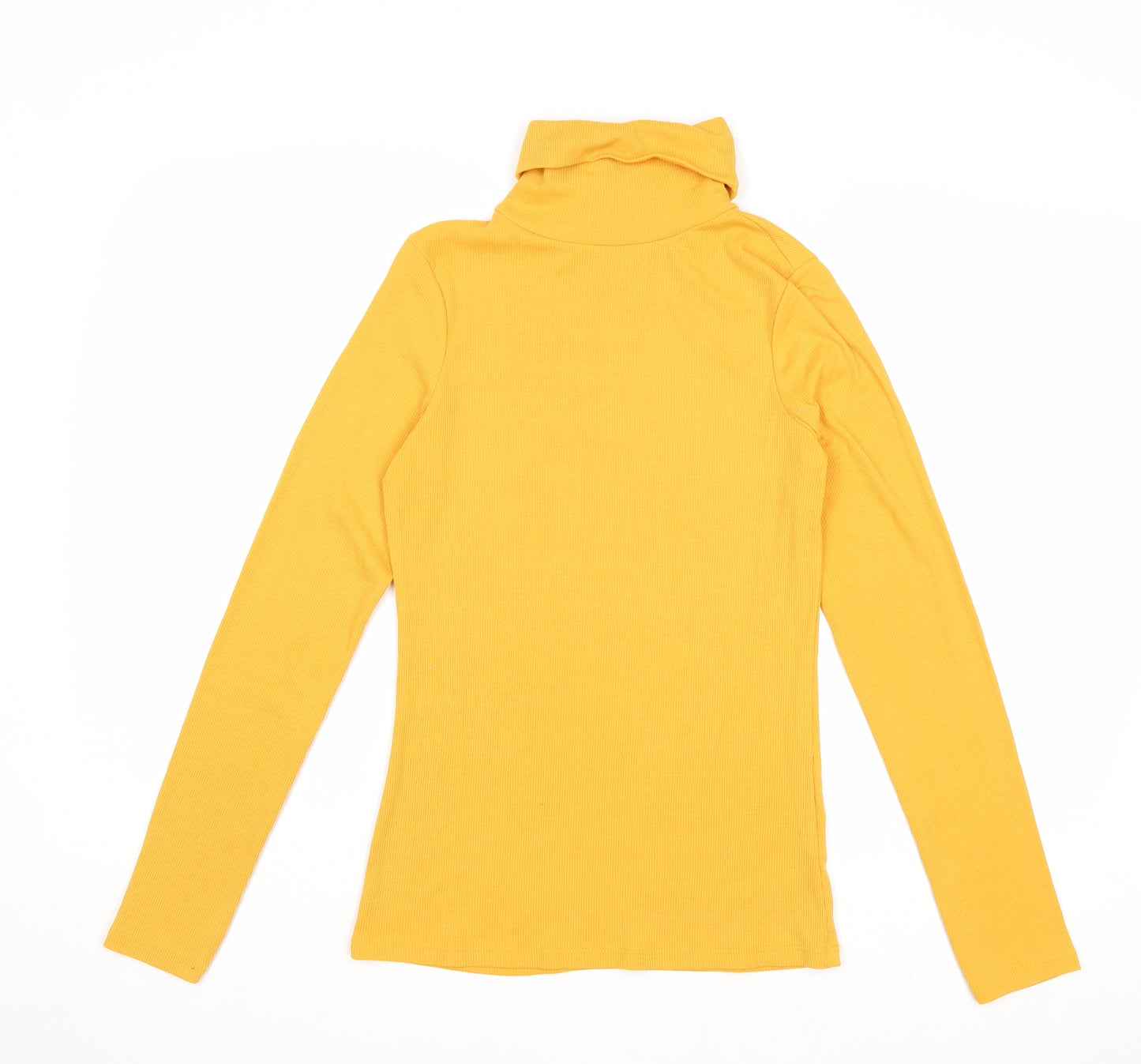 New Look Womens Yellow Polyester Basic T-Shirt Size 14 Roll Neck