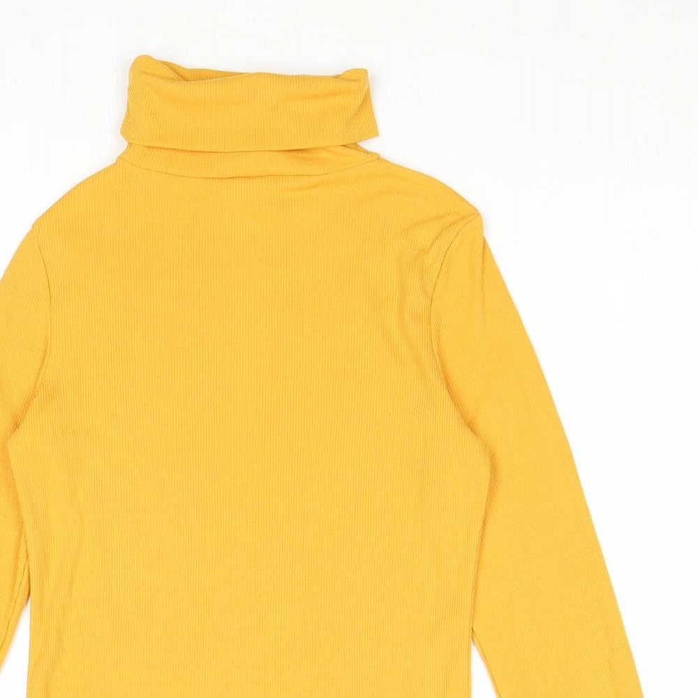 New Look Womens Yellow Polyester Basic T-Shirt Size 14 Roll Neck