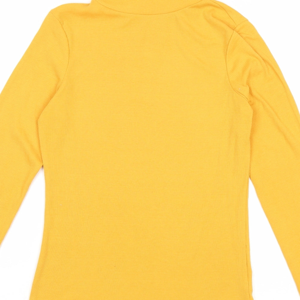 New Look Womens Yellow Polyester Basic T-Shirt Size 14 Roll Neck