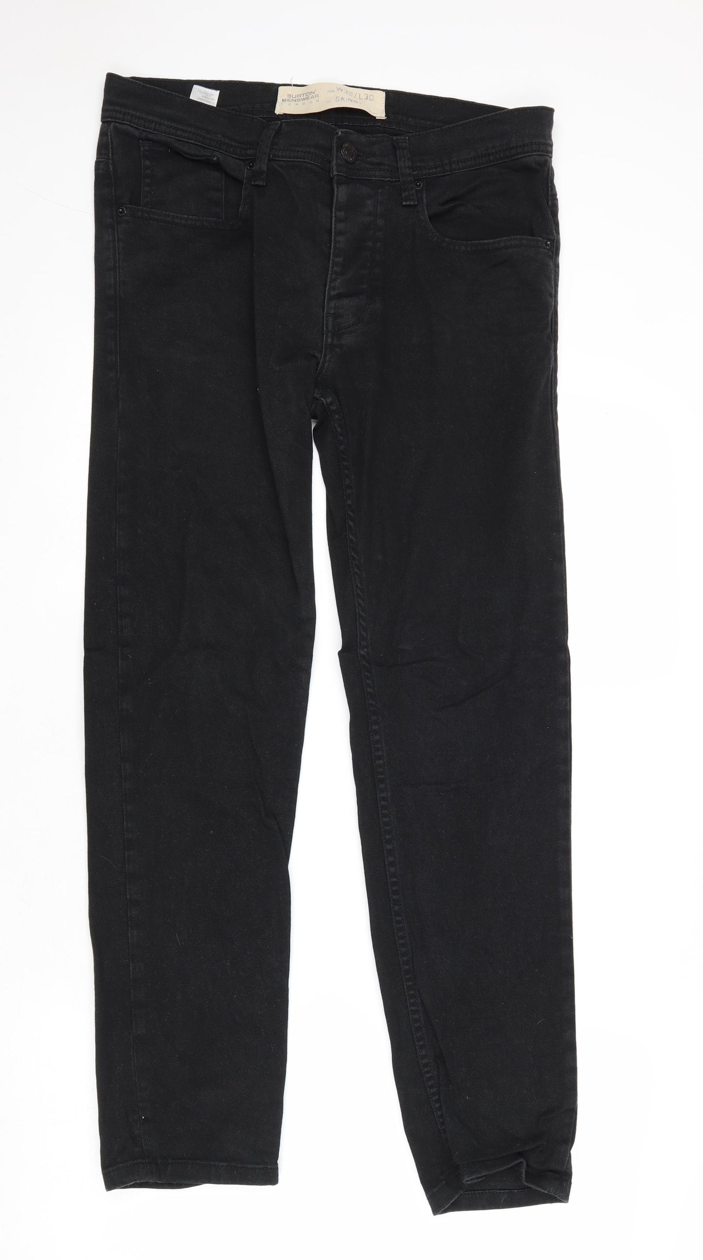Burton Mens Black Cotton Skinny Jeans Size 32 in Regular Zip
