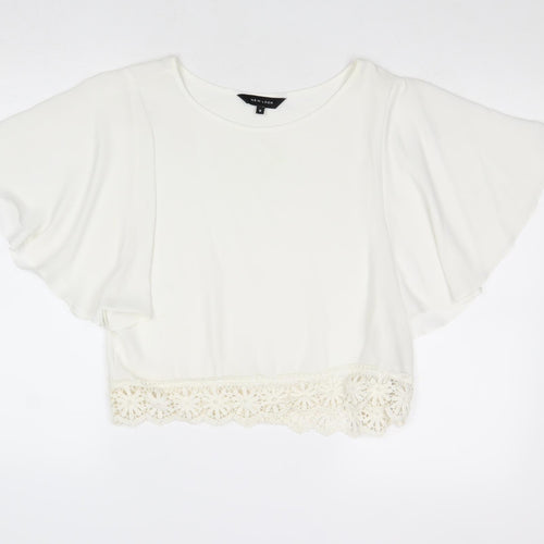 New Look Womens Ivory Polyester Basic Blouse Size 8 Round Neck