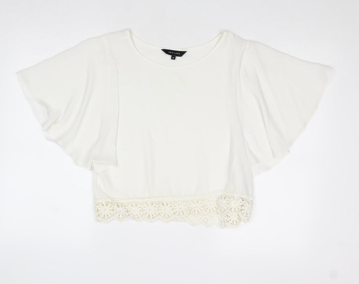 New Look Womens Ivory Polyester Basic Blouse Size 8 Round Neck