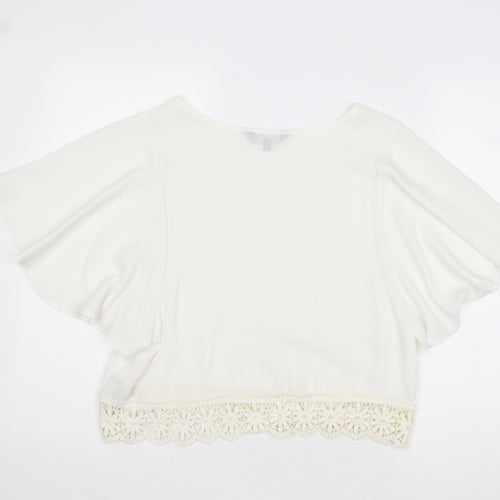 New Look Womens Ivory Polyester Basic Blouse Size 8 Round Neck