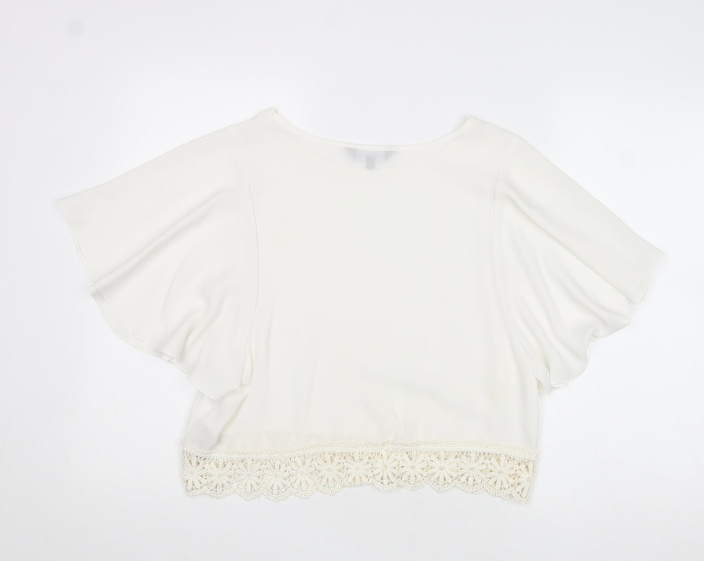 New Look Womens Ivory Polyester Basic Blouse Size 8 Round Neck
