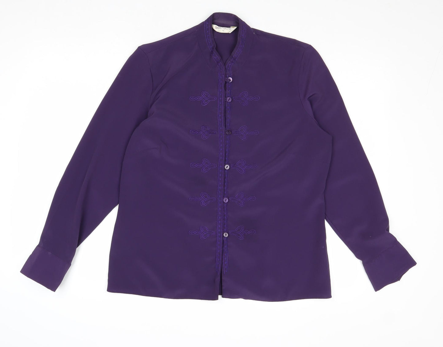 Bonmarché Womens Purple Polyester Basic Button-Up Size 14 V-Neck