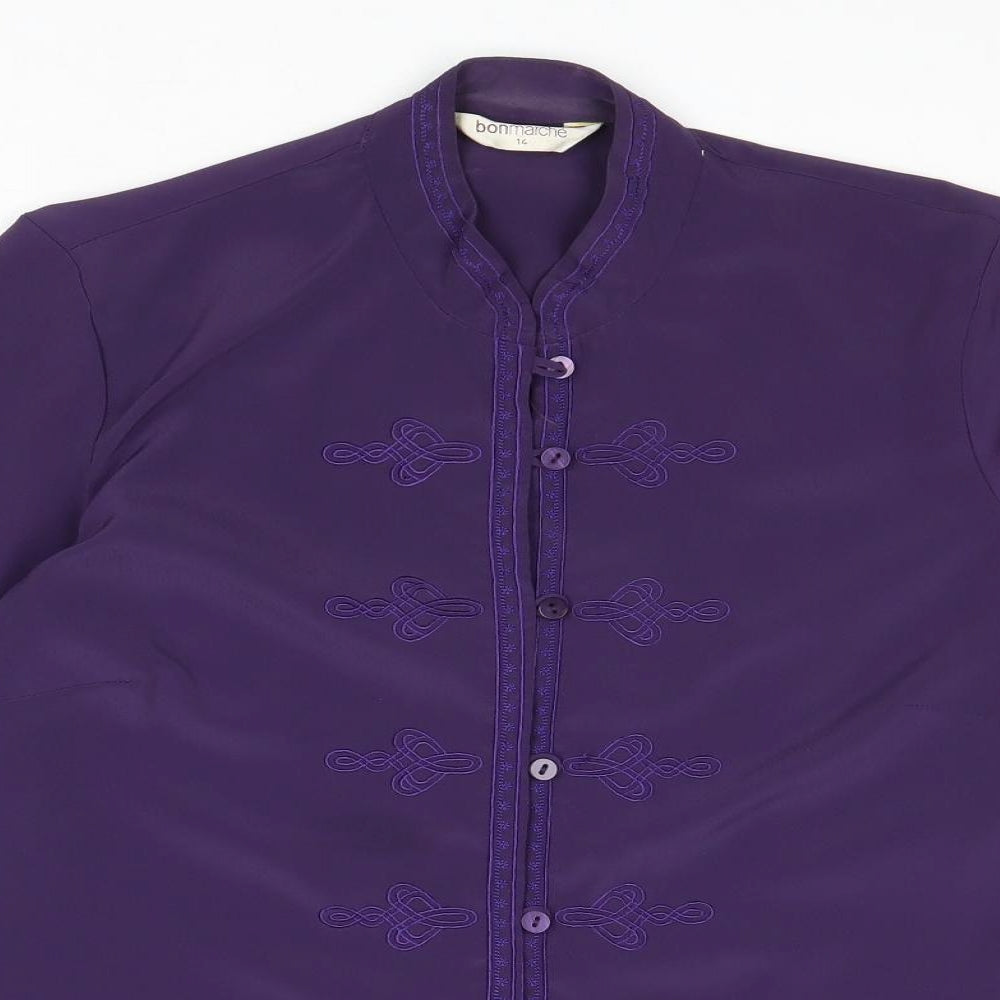 Bonmarché Womens Purple Polyester Basic Button-Up Size 14 V-Neck
