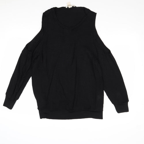 H&M Womens Black Viscose Basic Blouse Size 10 Round Neck - Cold Shoulder