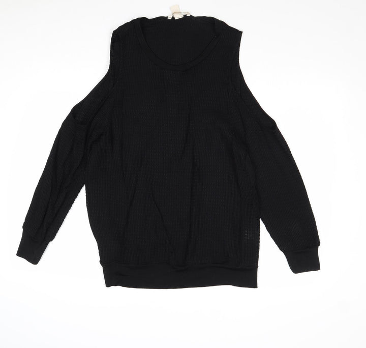 H&M Womens Black Viscose Basic Blouse Size 10 Round Neck - Cold Shoulder
