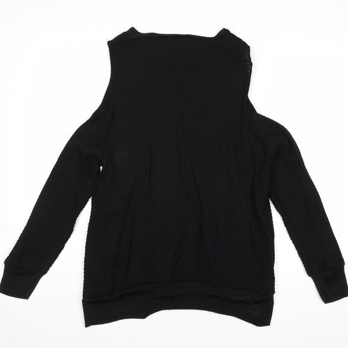 H&M Womens Black Viscose Basic Blouse Size 10 Round Neck - Cold Shoulder