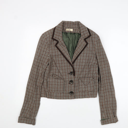 Love Label Womens Brown Geometric Jacket Blazer Size 8 Button