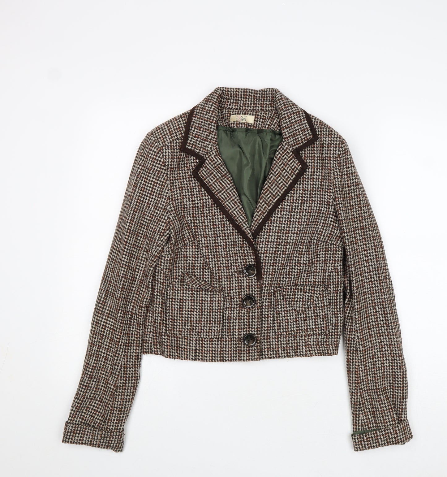 Love Label Womens Brown Geometric Jacket Blazer Size 8 Button