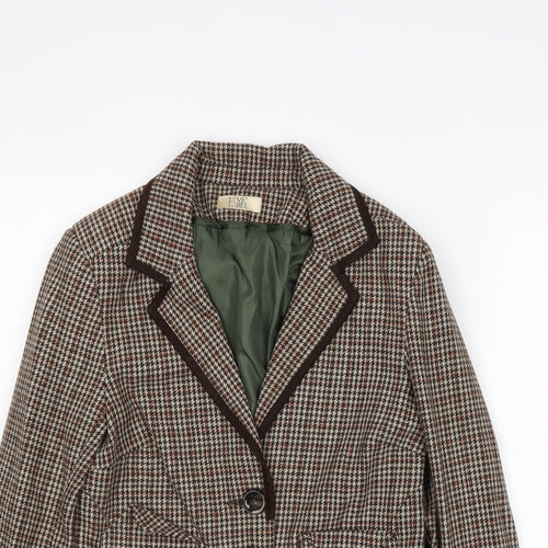 Love Label Womens Brown Geometric Jacket Blazer Size 8 Button