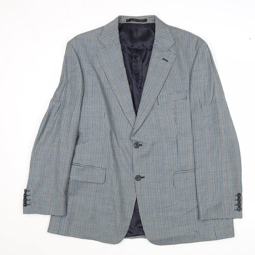 Marks and Spencer Mens Blue Geometric Wool Jacket Blazer Size 42 Regular