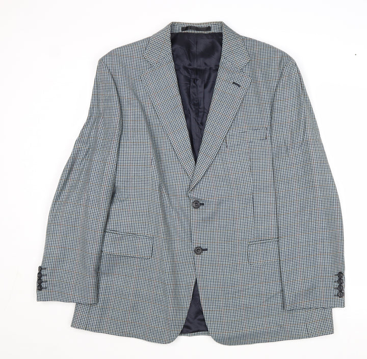 Marks and Spencer Mens Blue Geometric Wool Jacket Blazer Size 42 Regular