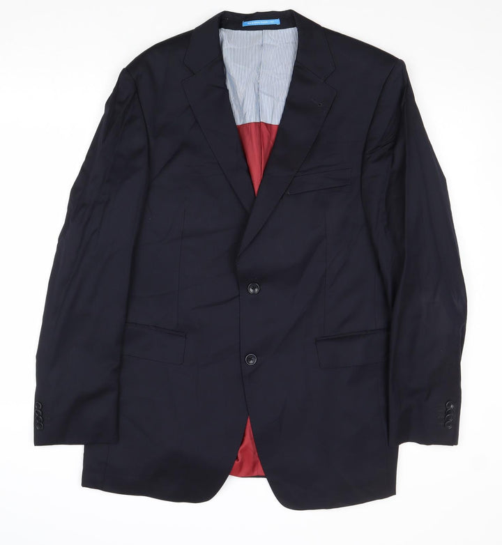 Van Kollem Mens Blue Wool Jacket Suit Jacket Size 40 Regular