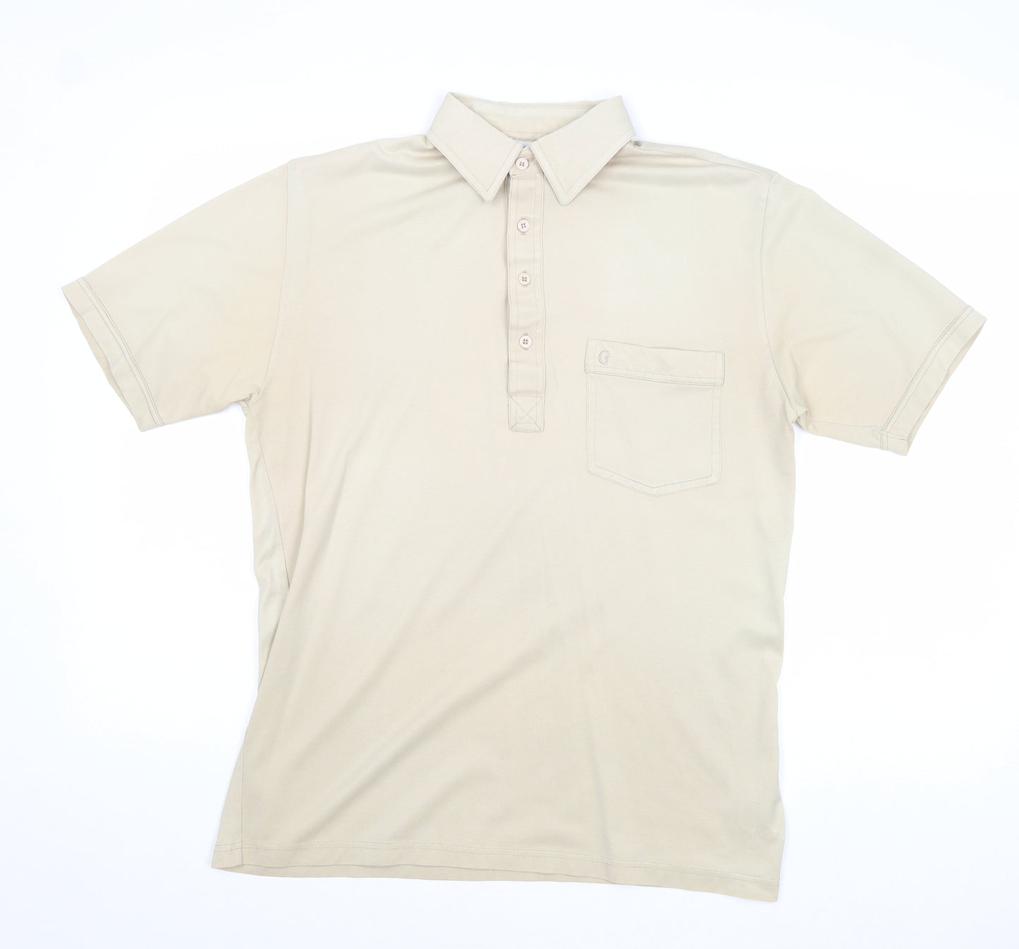 Gabicci Mens Beige Cotton Polo Size M Collared Button