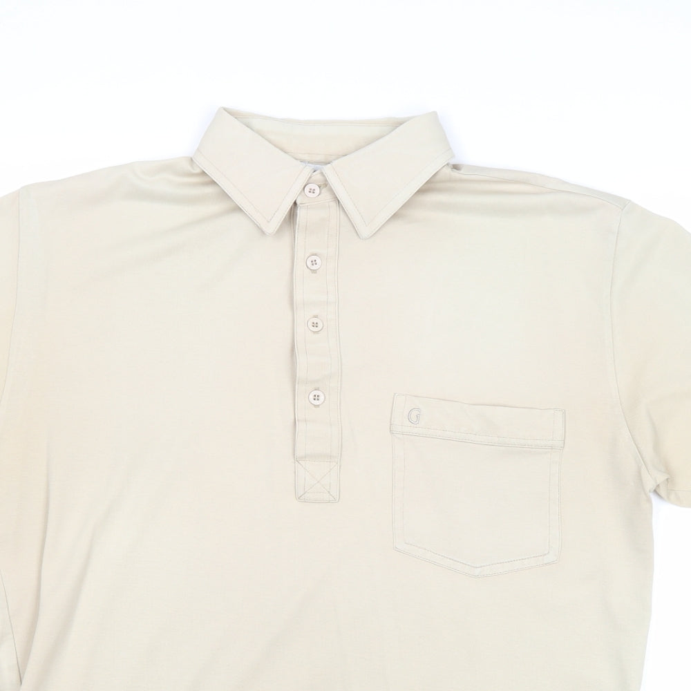 Gabicci Mens Beige Cotton Polo Size M Collared Button
