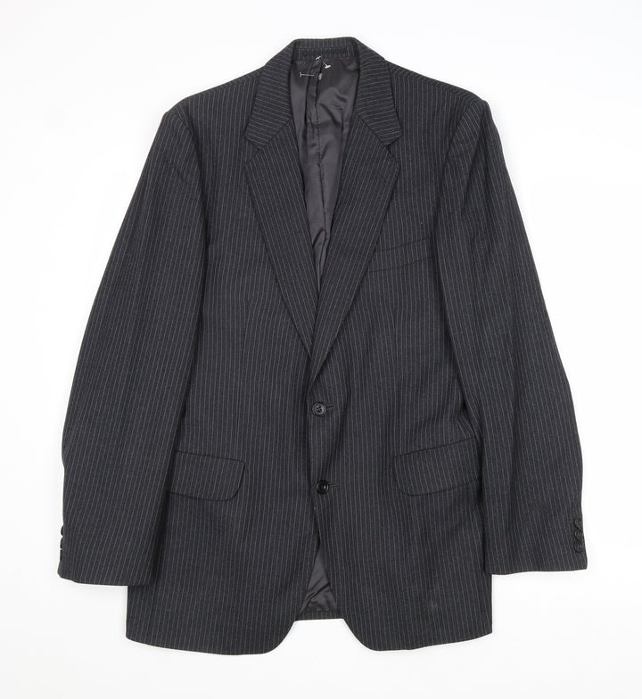 Cooper Mckenzie Mens Grey Striped Wool Jacket Suit Jacket Size 36 Regular