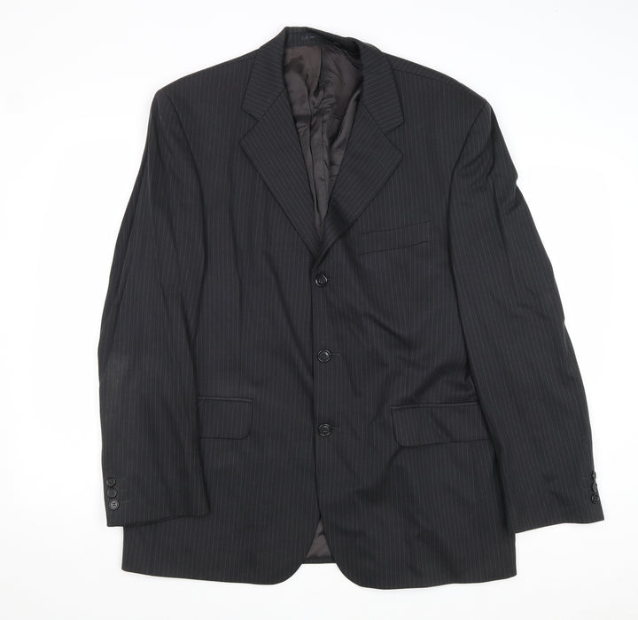 Burton Mens Grey Striped Wool Jacket Suit Jacket Size 42 Regular