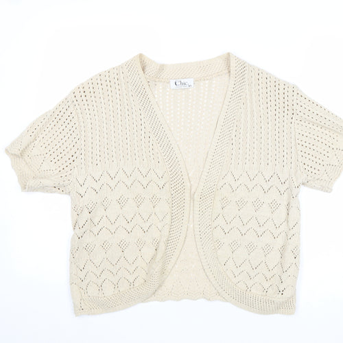 Chic London Paris Womens Beige V-Neck Cotton Cardigan Jumper Size M