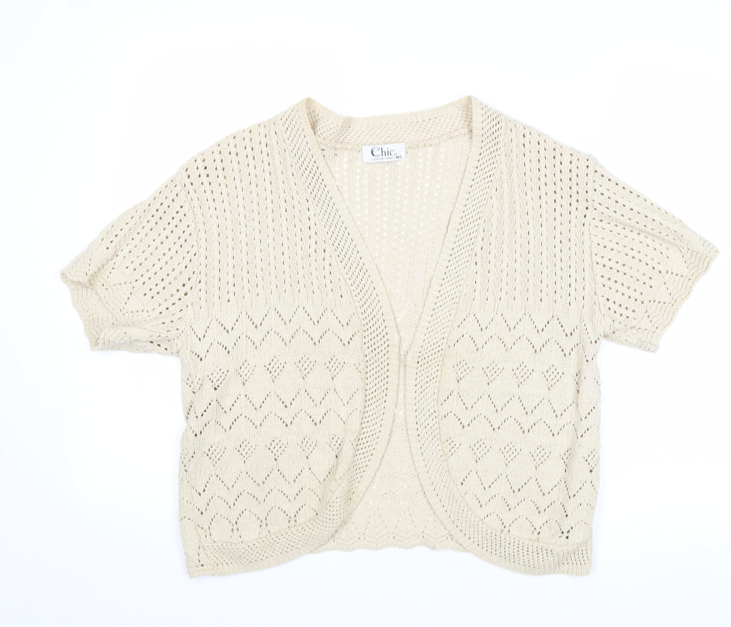 Chic London Paris Womens Beige V-Neck Cotton Cardigan Jumper Size M