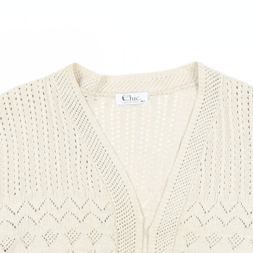Chic London Paris Womens Beige V-Neck Cotton Cardigan Jumper Size M