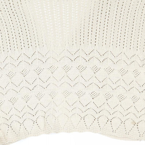 Chic London Paris Womens Beige V-Neck Cotton Cardigan Jumper Size M